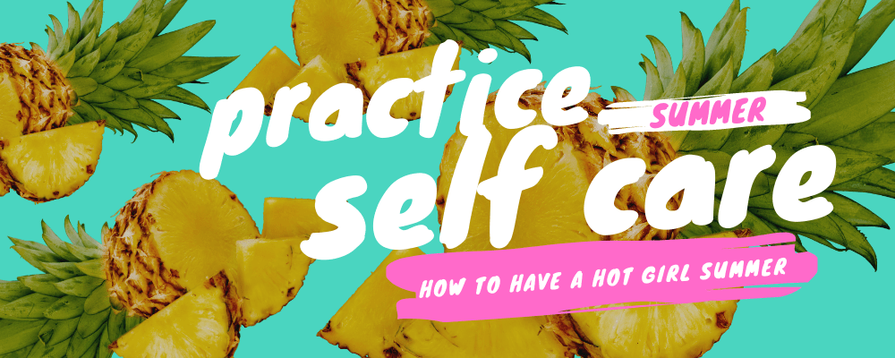 Cut up pineapples on a neon background for practicing self care for a hot girl summer.