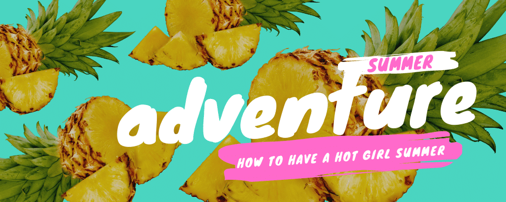 Cut up pineapples on a neon background for going on an adventure for a hot girl summer.