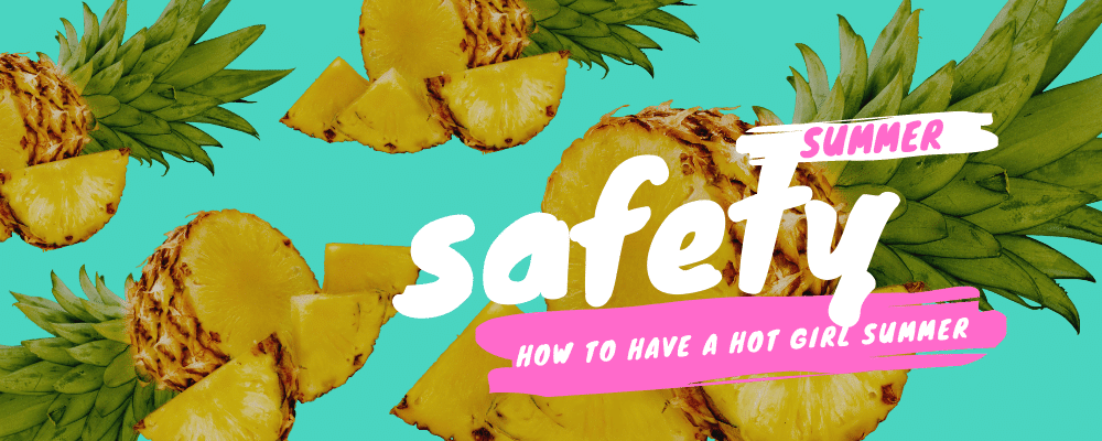 Cut up pineapples on a neon background for keeping your safety in mind for a hot girl summer.