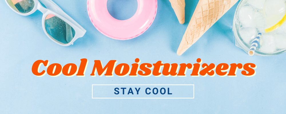 Sunglasses, floaties, ice cream cones, and a lemonade on this graphic about putting your moisturizer in the fridge to stay cool this summer.