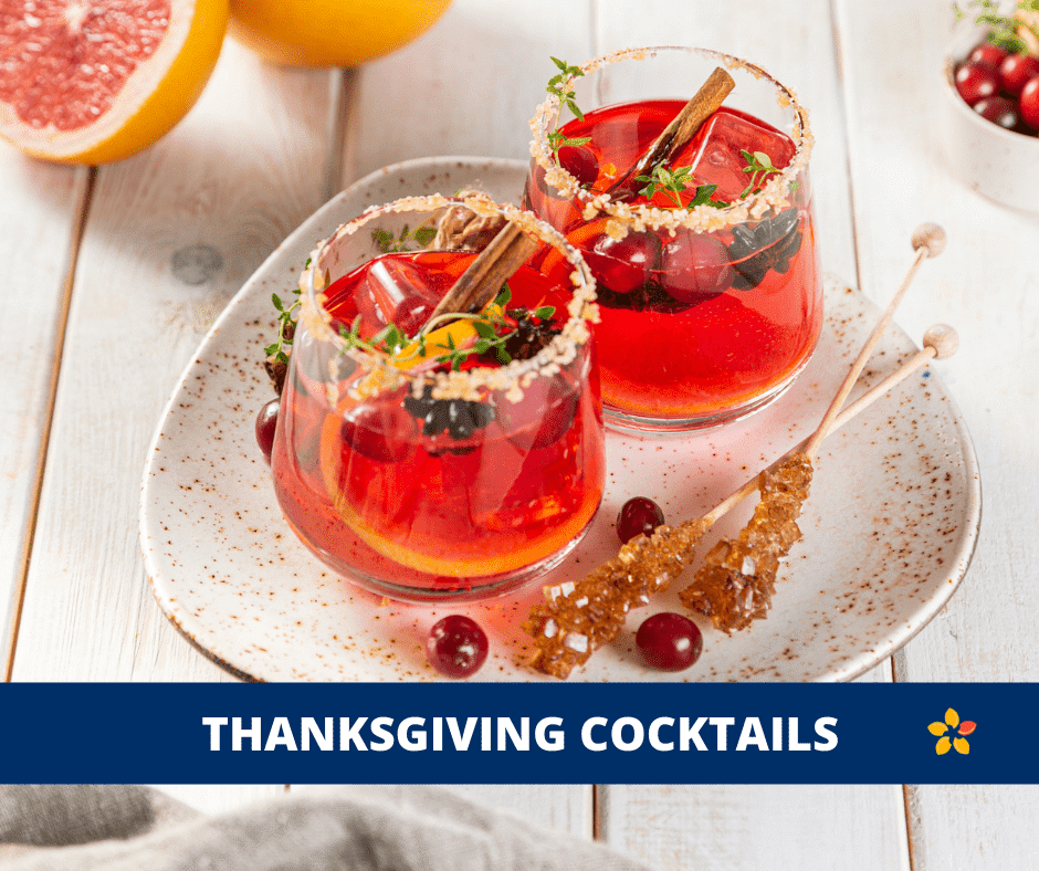 A cranberry and orange cocktail as an example of Thanksgiving cocktails.