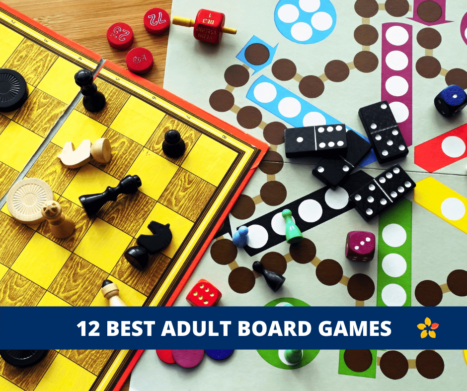A chess and parcheesi board game are on a table as a metaphor for the 12 best adult board games.