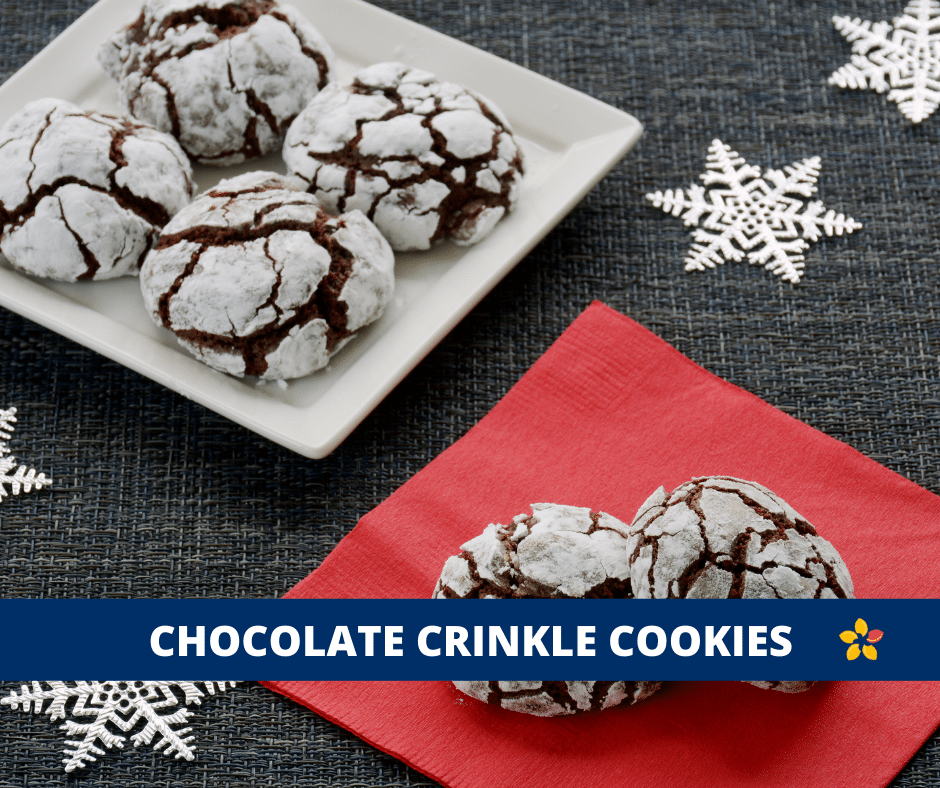 Chocolate crinkle cookies on a table.