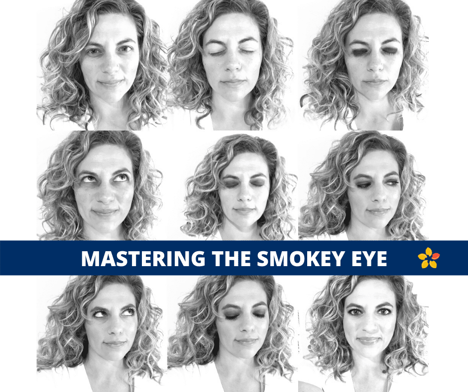 A makeup designer shows the progress of mastering the smokey eye.