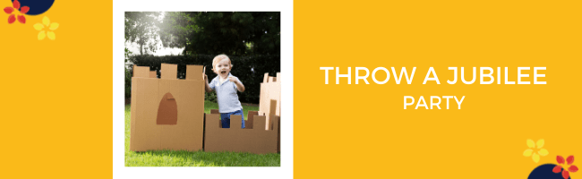A child is in a cardboard castle, throw your own party in honor of the Queens Platinum Jubilee!