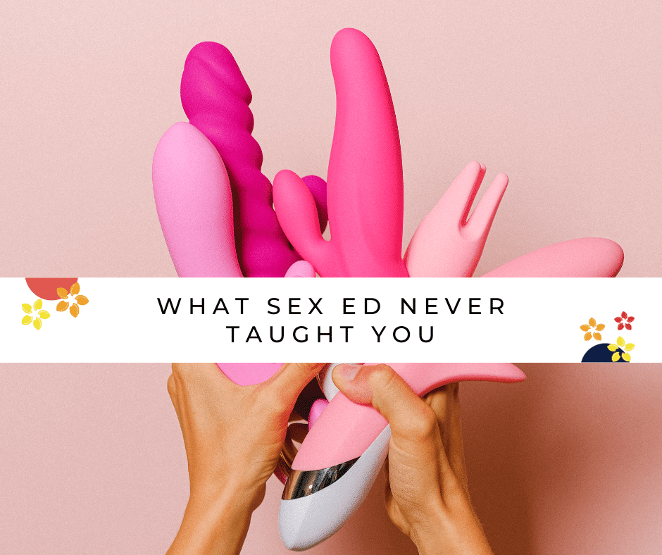 A bunch of pink vibrators in a woman's hands as a way to talk about sex education.
