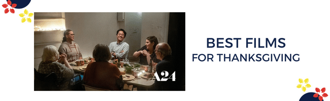 The family around the Thanksgiving table in The Humans in a Thanksgiving movie recommendation.