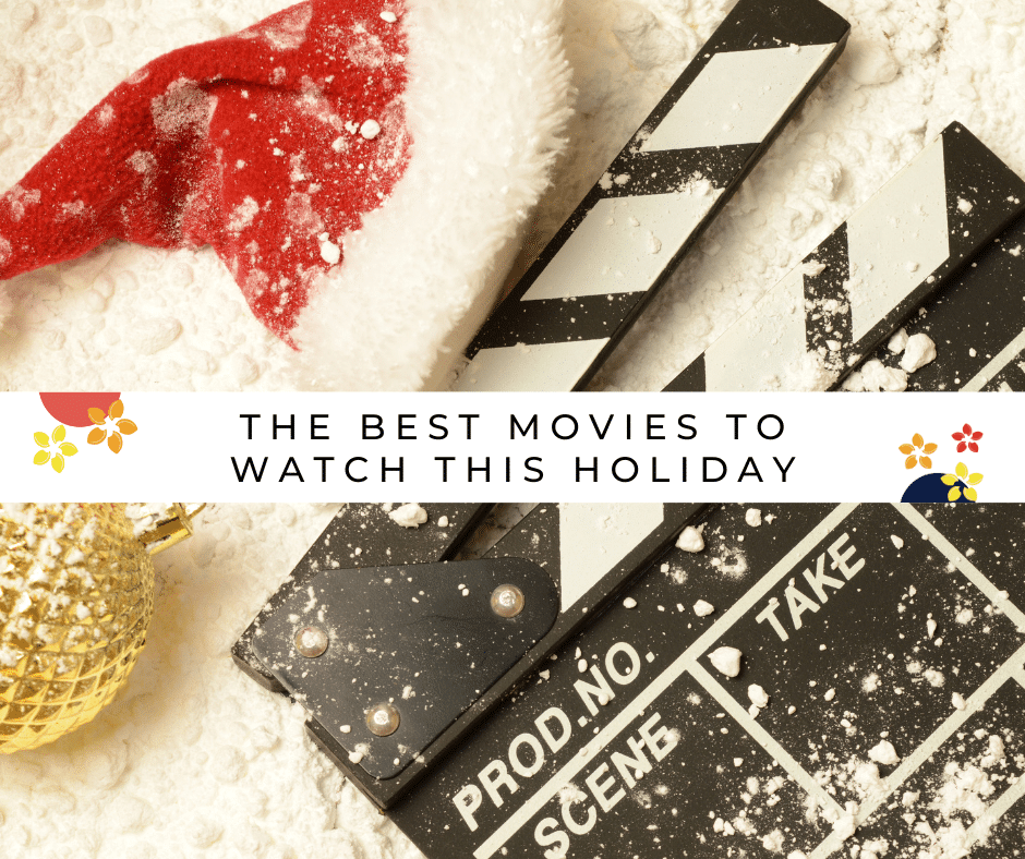 A film clap board with a santa hat in the background as a way to see the best movies to watch this holiday.