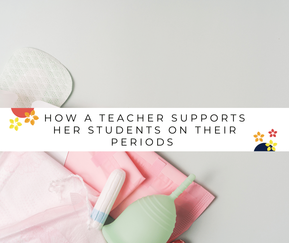 A group of period products as a way to show how a teacher supports her students when they are on their period.