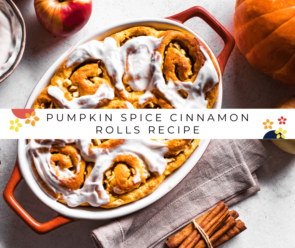 Pumpkin Spice cinnamon rolls on a table.